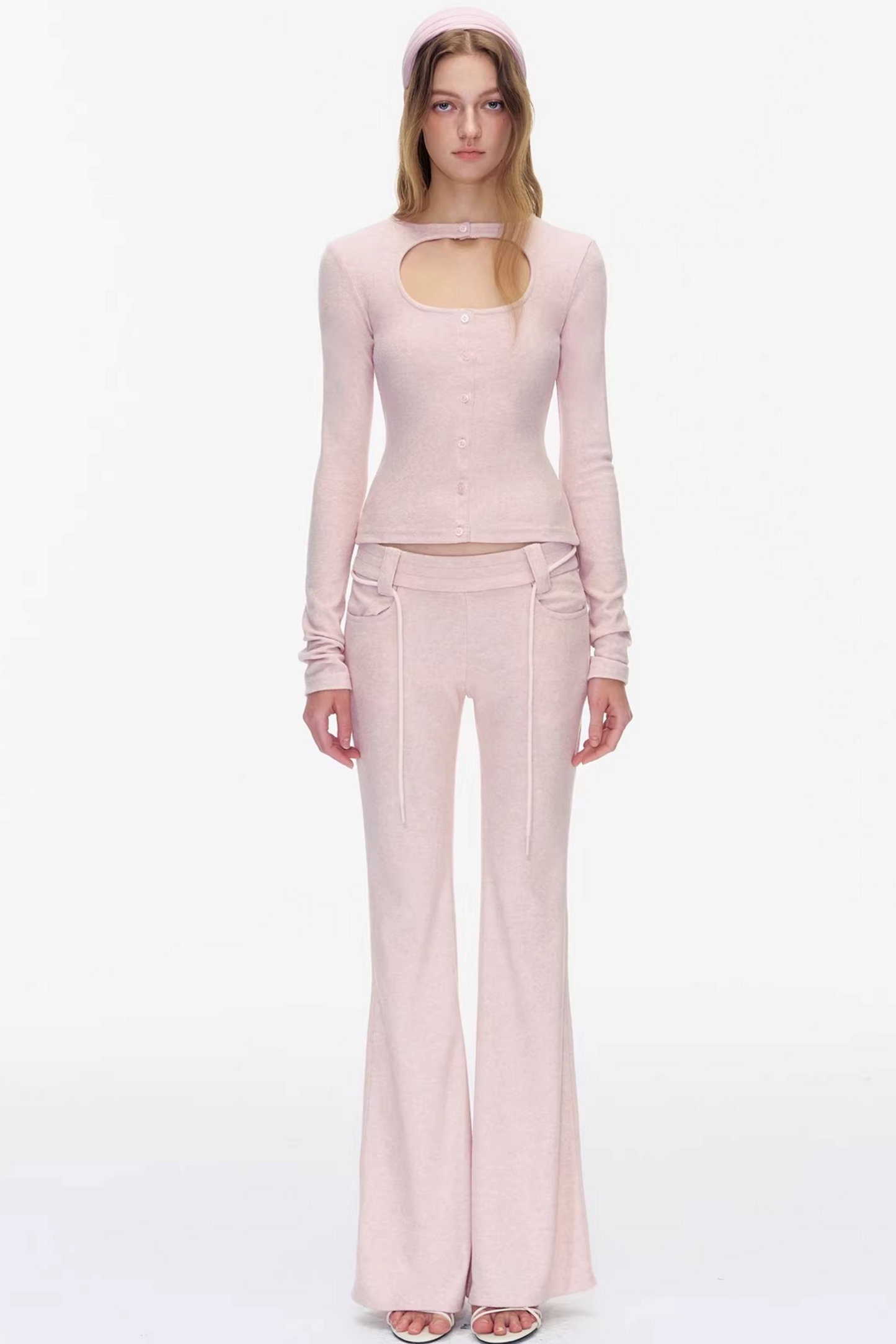 Cutout Detail Pink Top Pants Set-Up