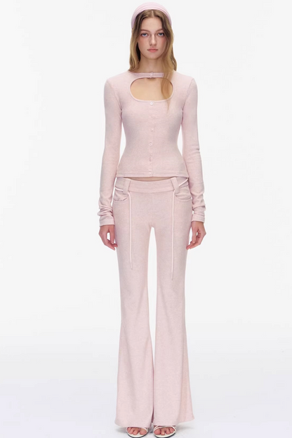 Cutout Detail Pink Top Pants Set-Up