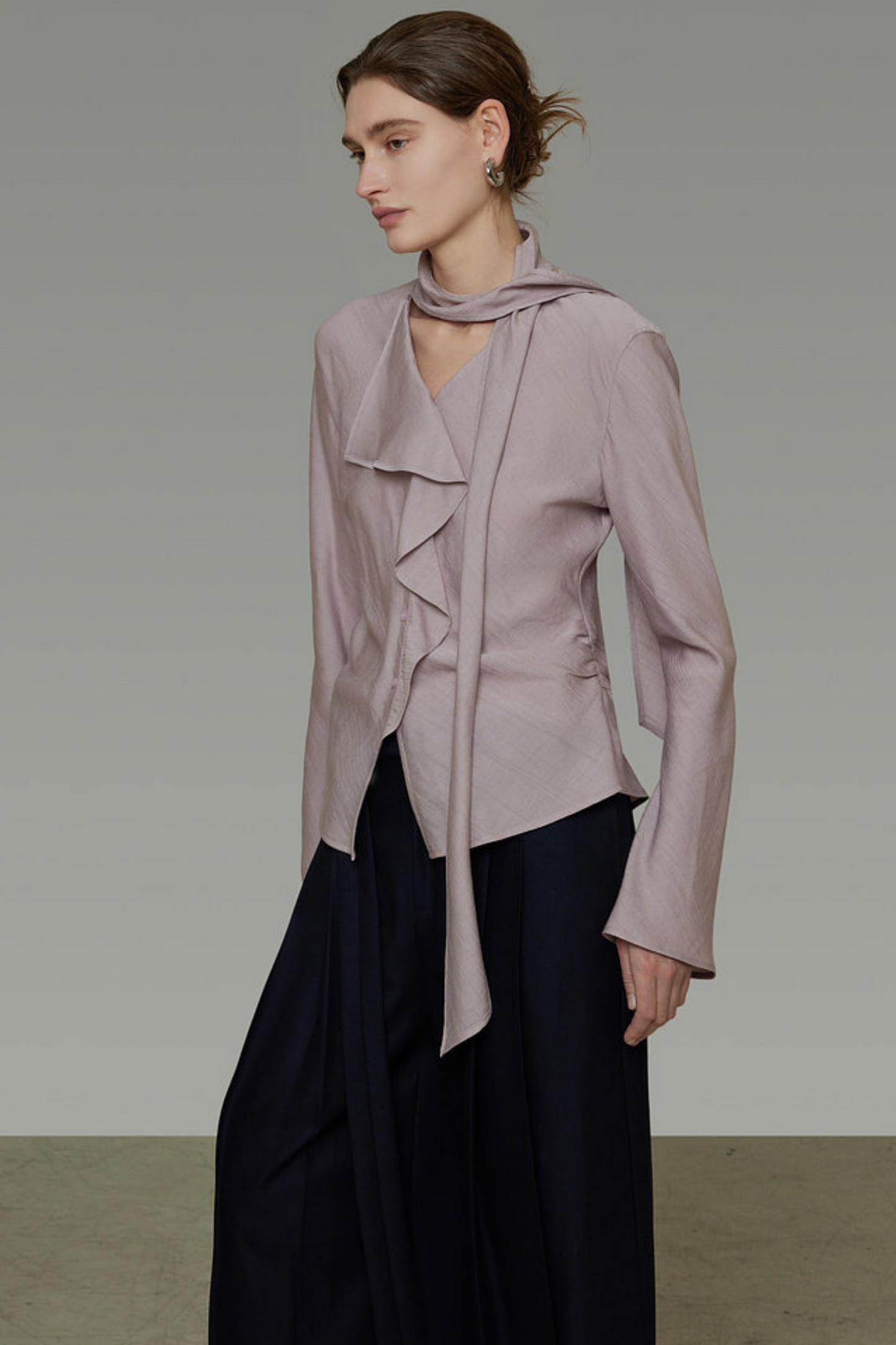Silky Irregular Ribbon Blouse