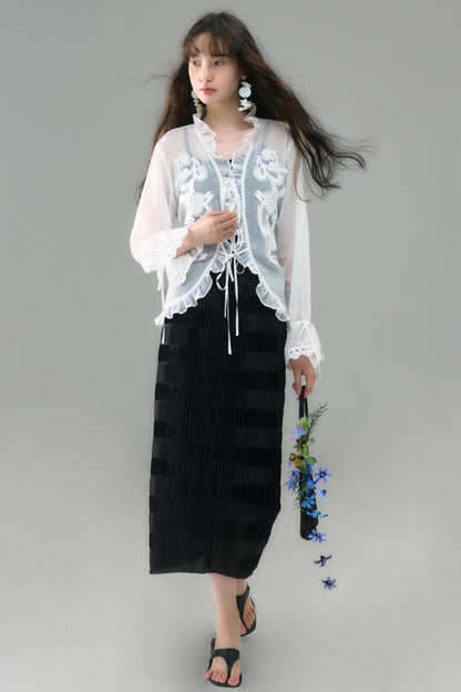 Mercerized Pleated Check Skirt