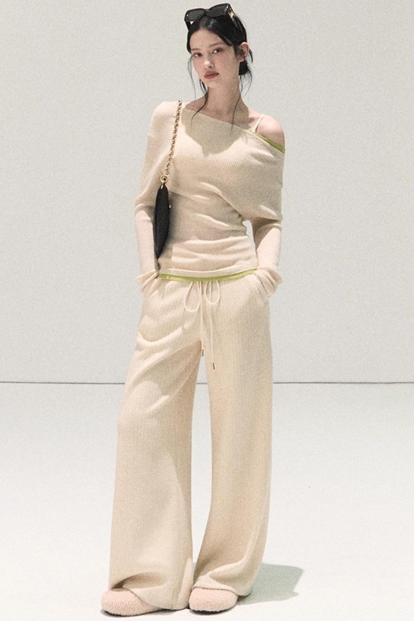 Wool Off-Shoulder Knit Top