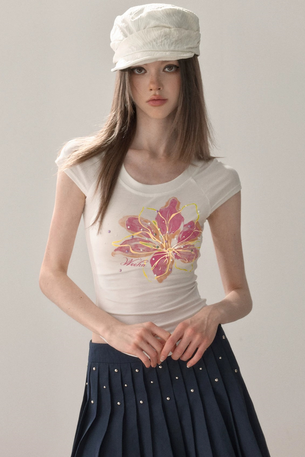 Curved Hem Printed Blouse