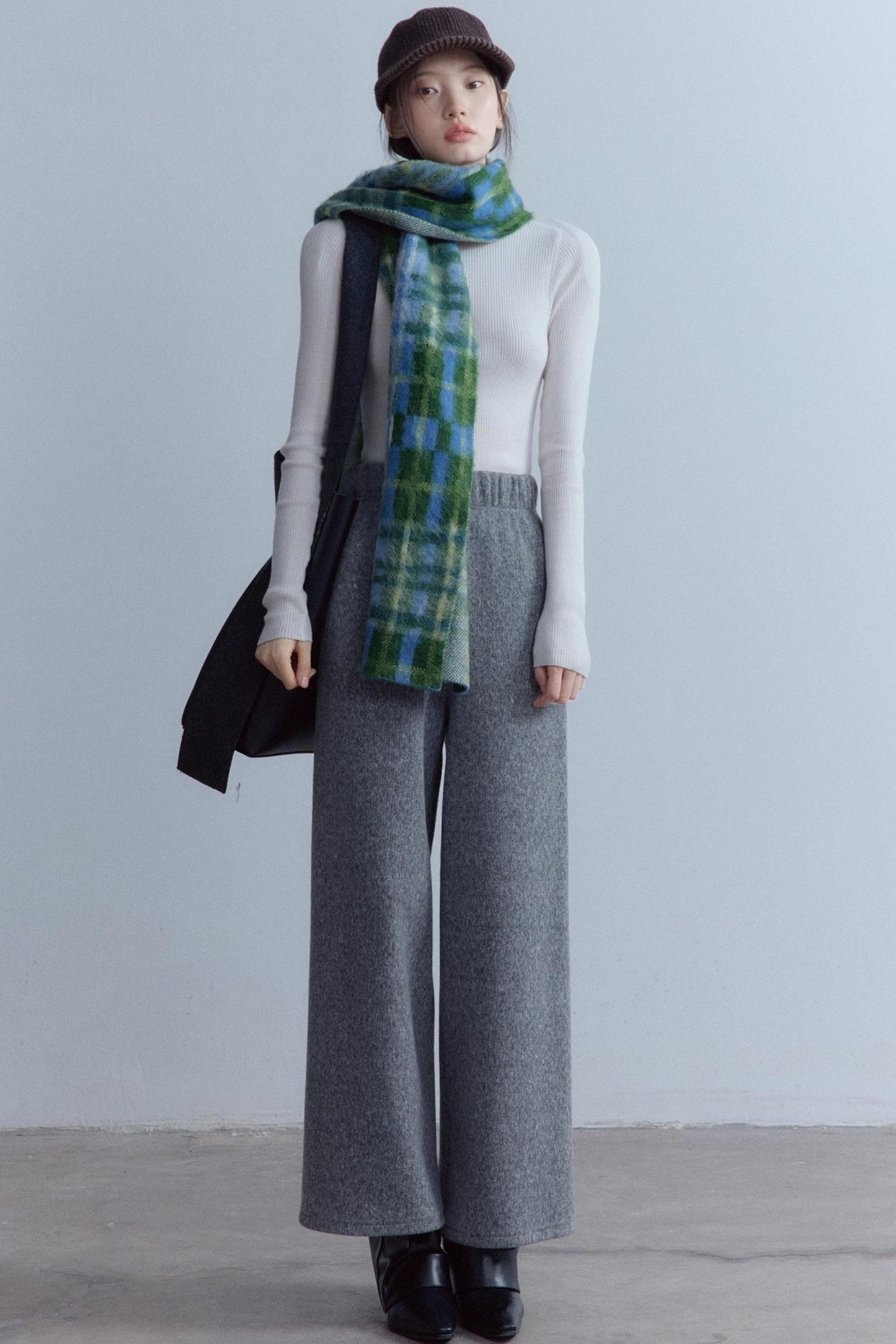 Sesame Plaid Wool Scarf