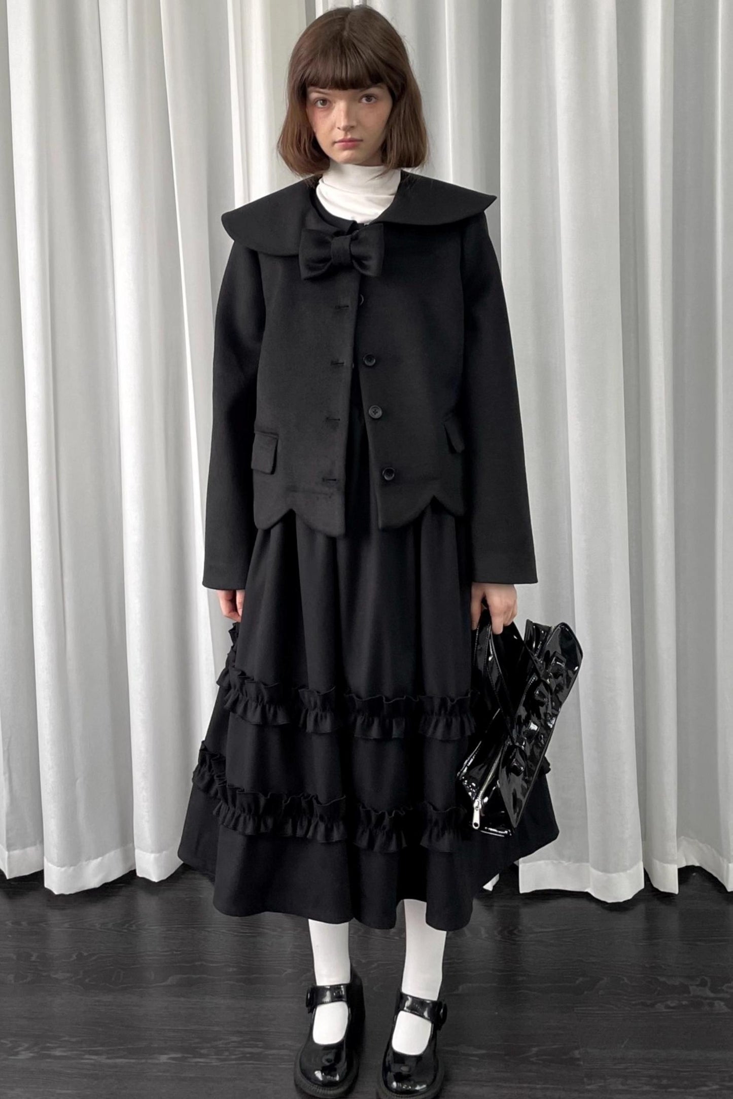 Black Woolen Bow Coat