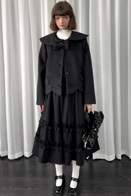 Black Woolen Bow Coat