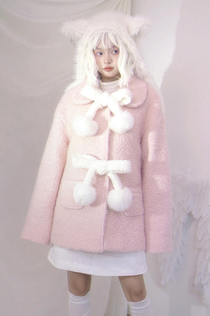 Bowknot Plush Ball Woolen Coat