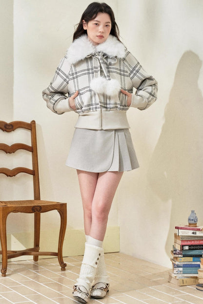 Original White Check Wool Short Coat
