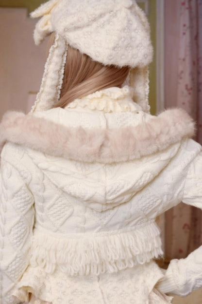 Slavic Knit Hooded Cardigan Hat Set-Up