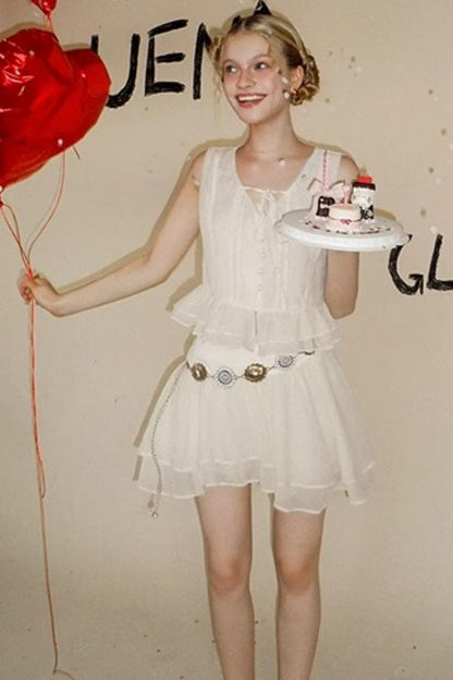 Beige Lace Halter Skirt Set-Up