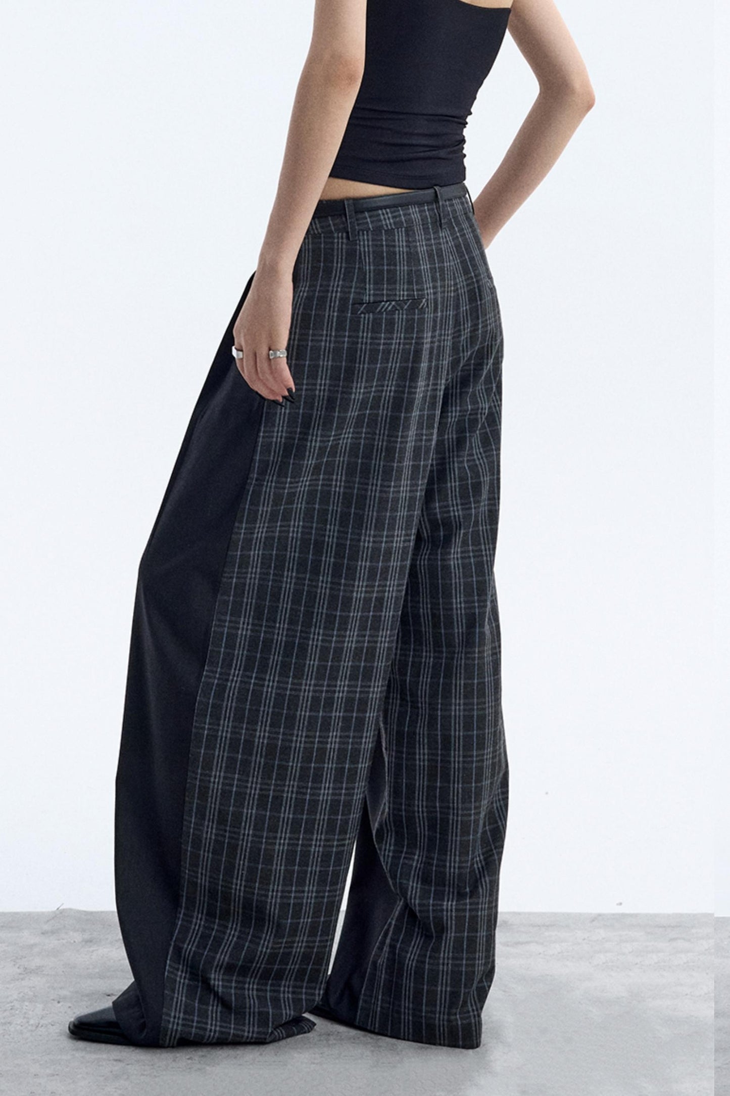 Irregular Plaid Wide-Leg Pants