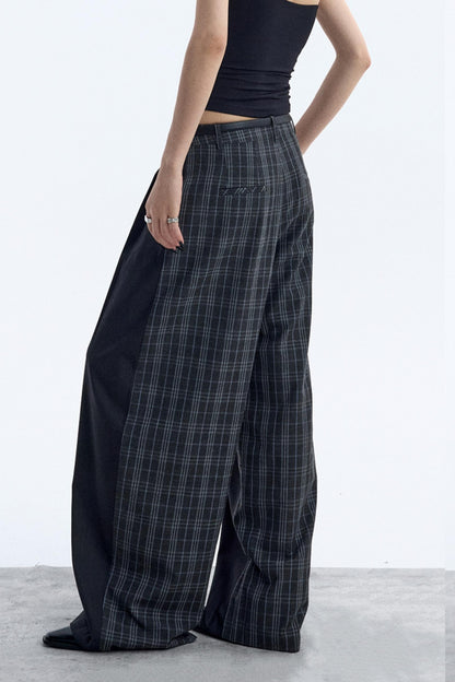 Irregular Plaid Wide-Leg Pants