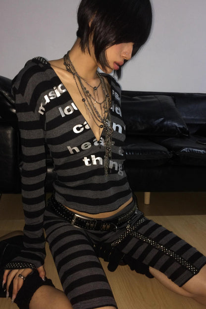 Elastic Striped Fingerless Top Set-Up