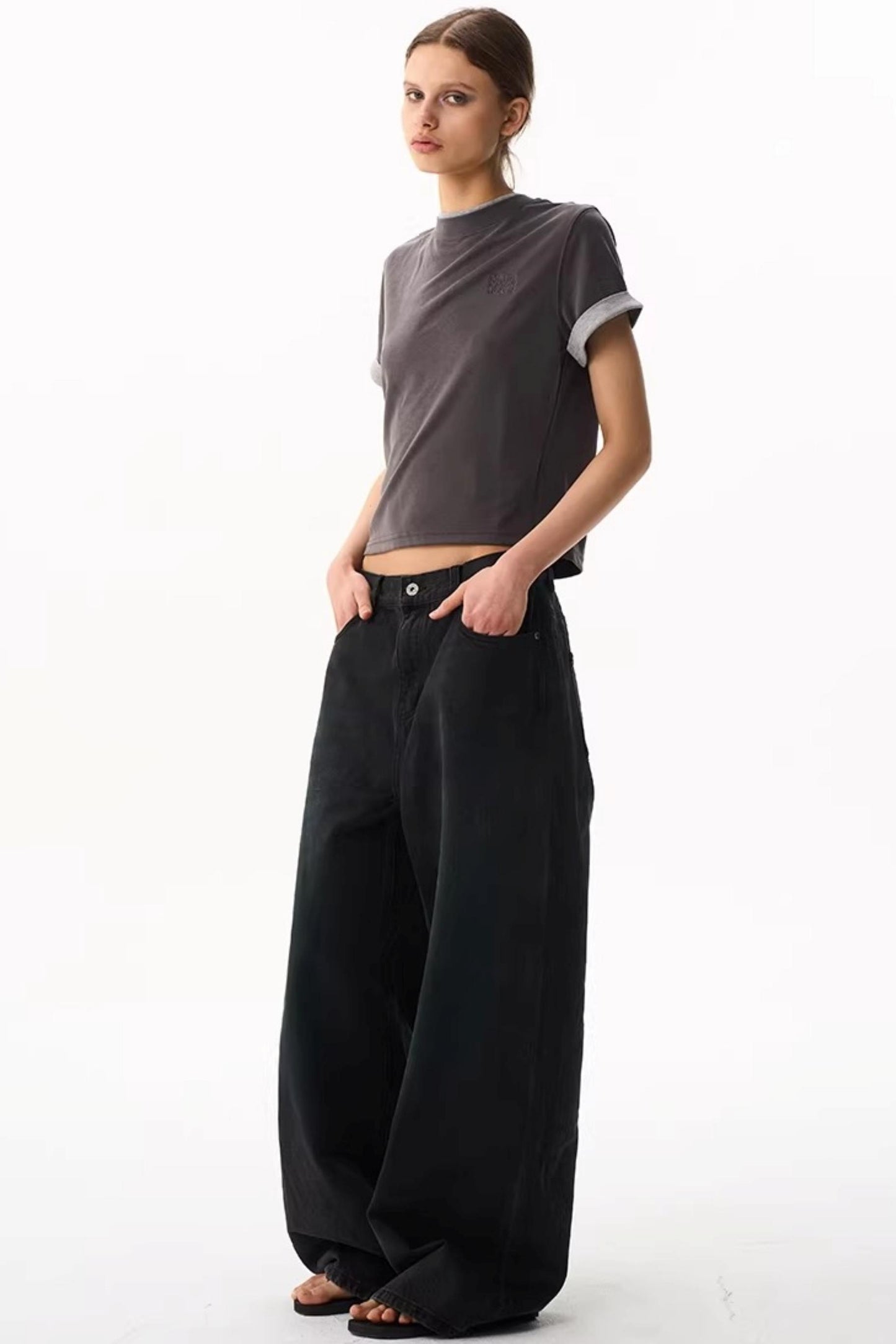 Washed Blue Wide-Leg Denim Pants