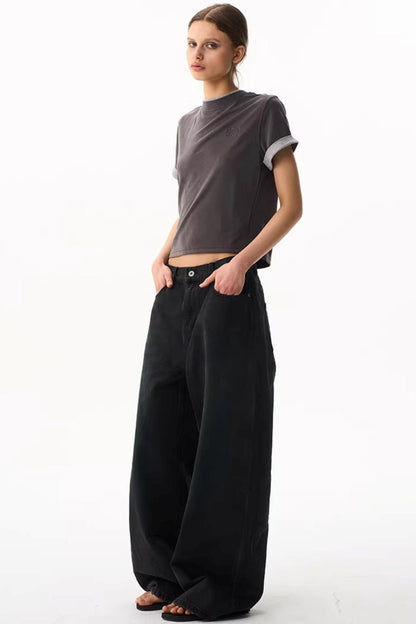 Washed Blue Wide-Leg Denim Pants