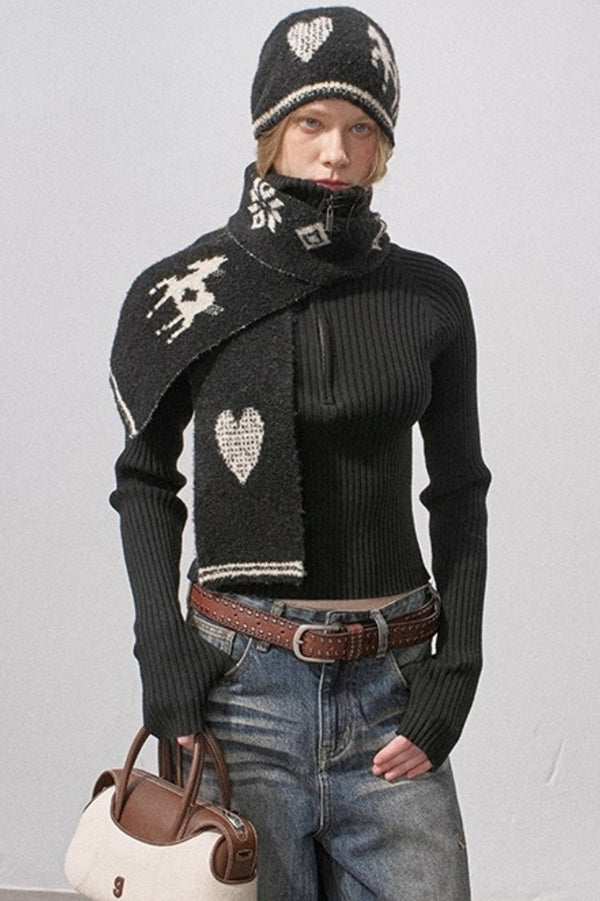 Love Pony Knitted Plush Warm Hat Scarf Set-Up