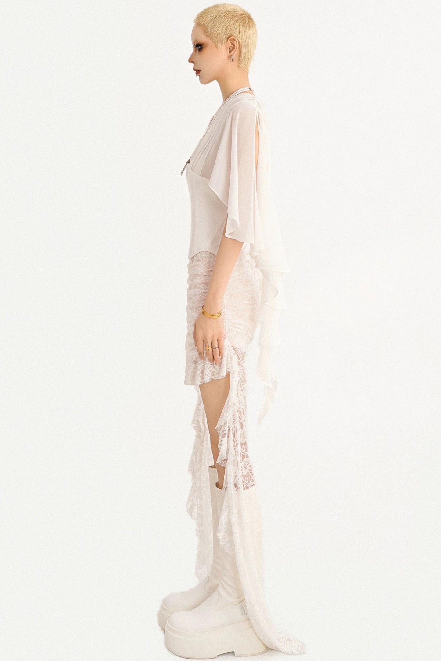 Irregular Lace Ribbon Skirt