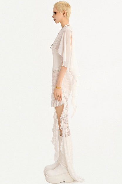 Irregular Lace Ribbon Skirt