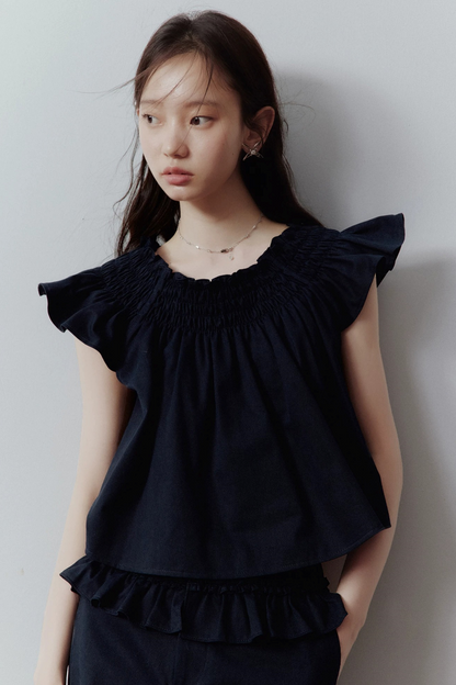 Plush Blue Puff Sleeve Blouse