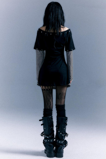 Punk Striped Cinched Waist T-Shirt Dress