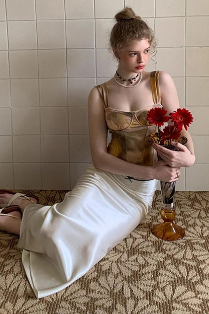 Pink Coffee Color Ink Smudge Print Camisole