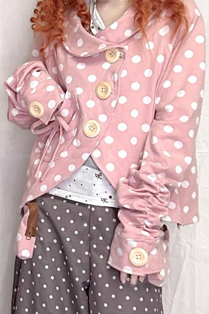 Childlike Wooden Polka Dot Pleated Long Sleeve Jacket