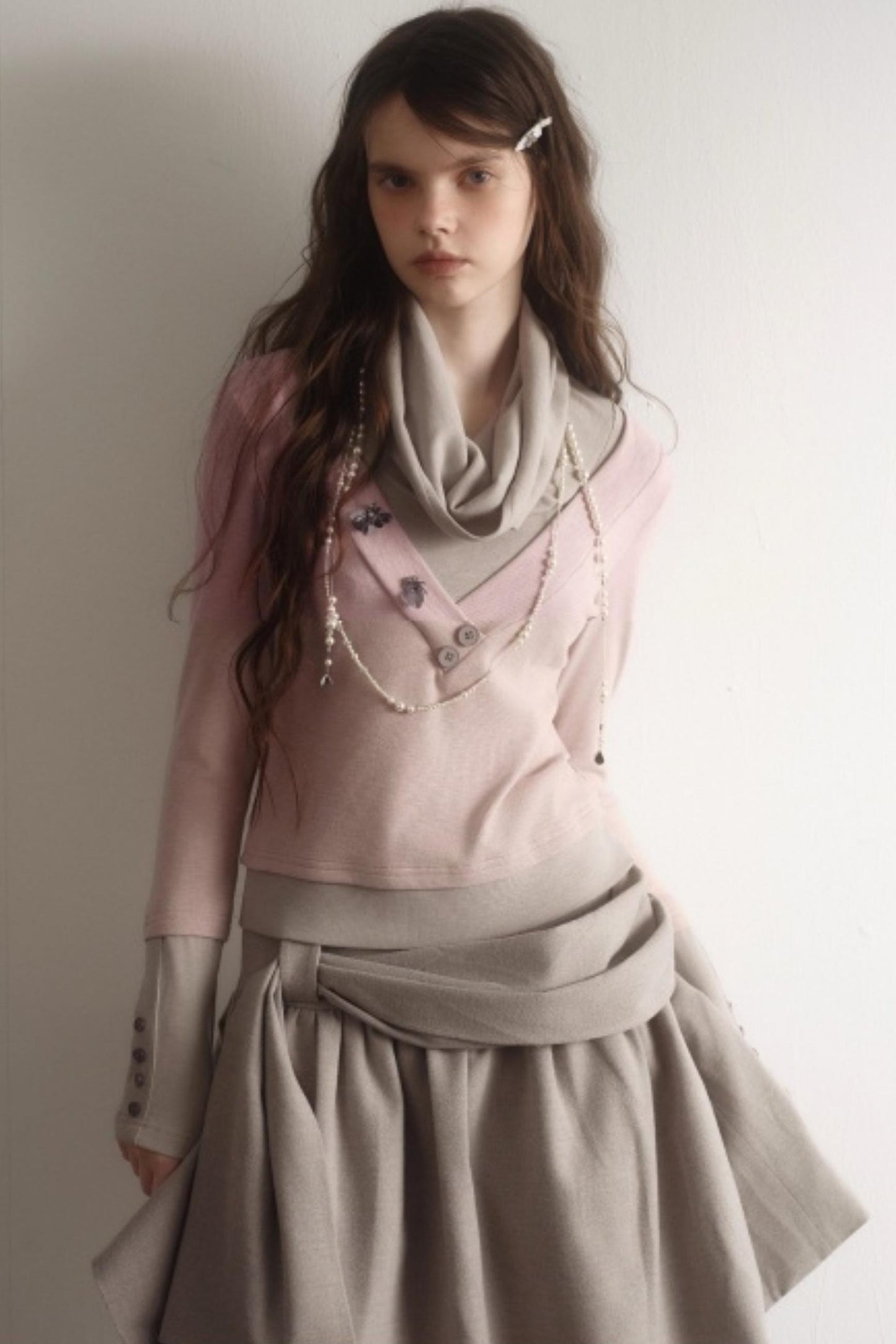 Misty Gray Pleated A-Line Skirt