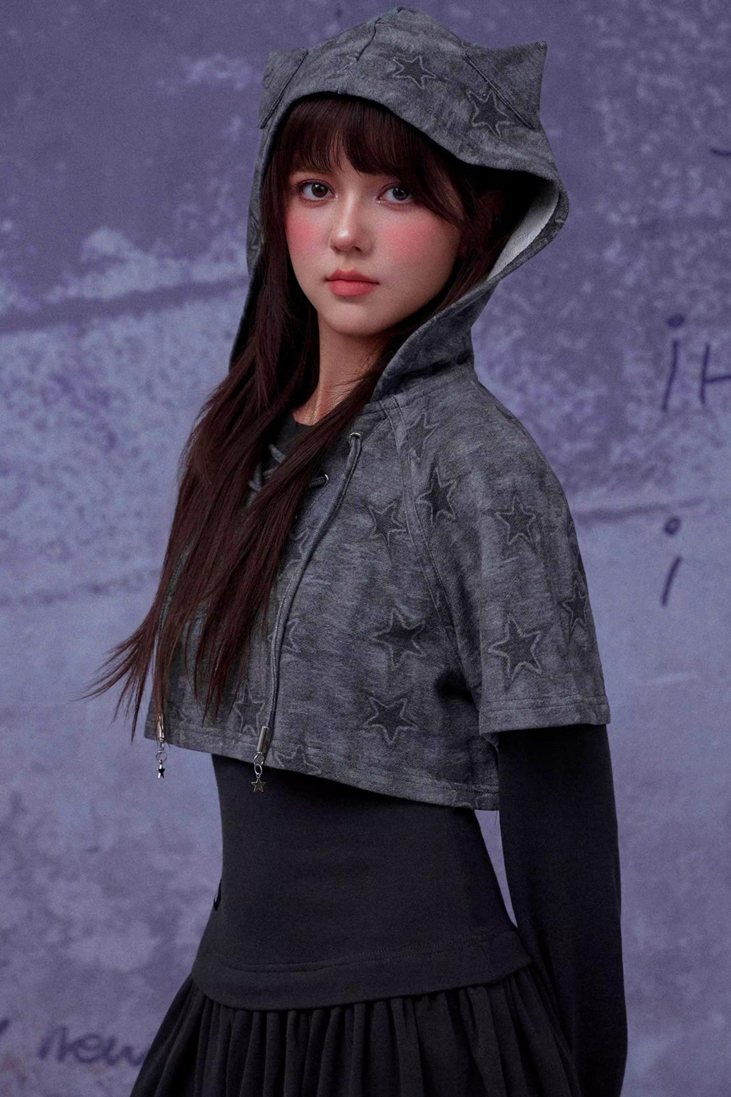 Gray Star Cat Ear Dress Set