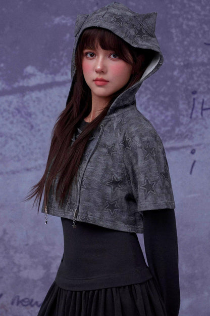 Gray Star Cat Ear Dress Set