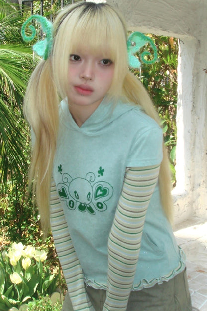 Green Devil Horns Hoodie Top