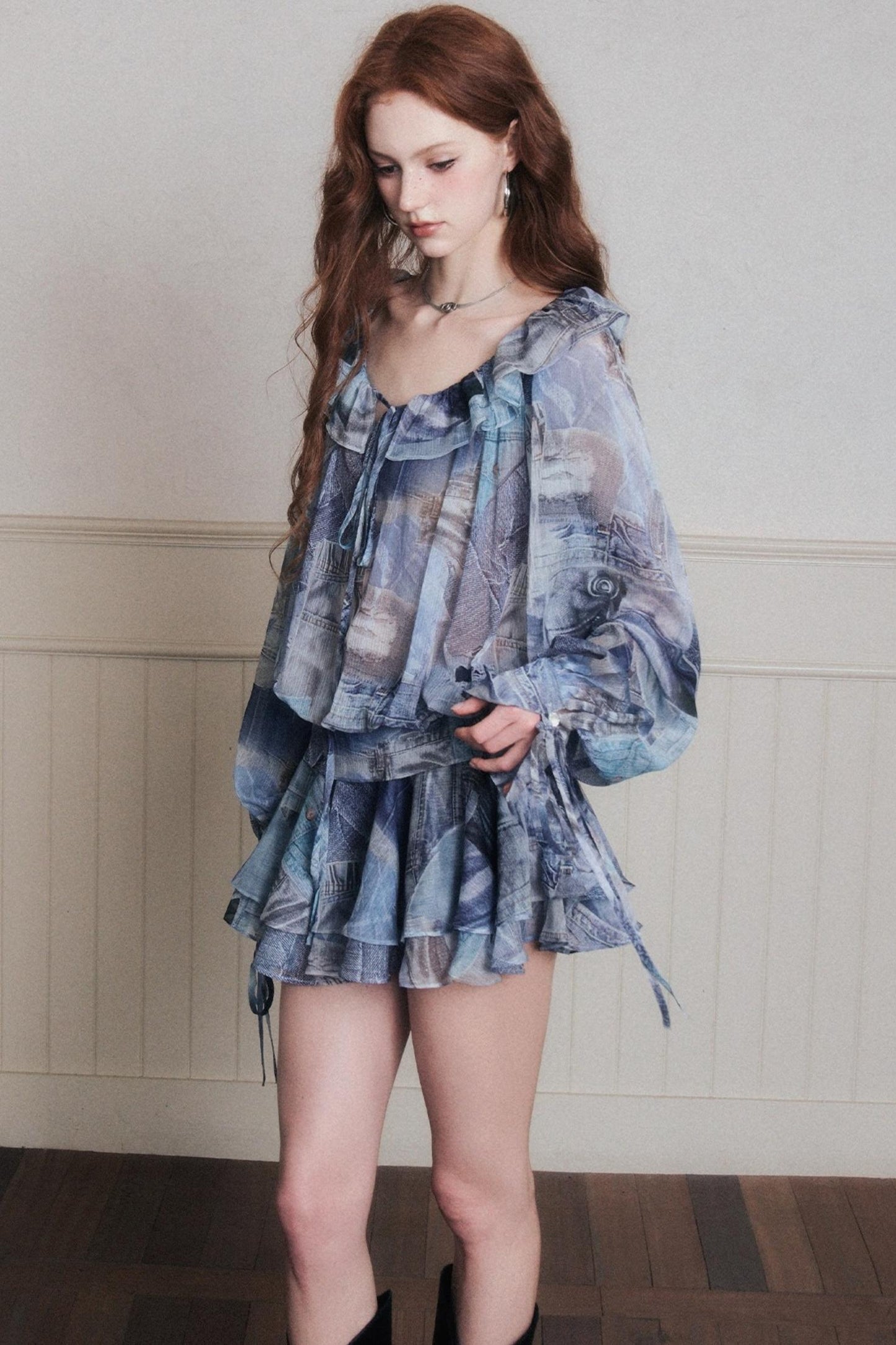 Ruffles Denim Shirt Dress