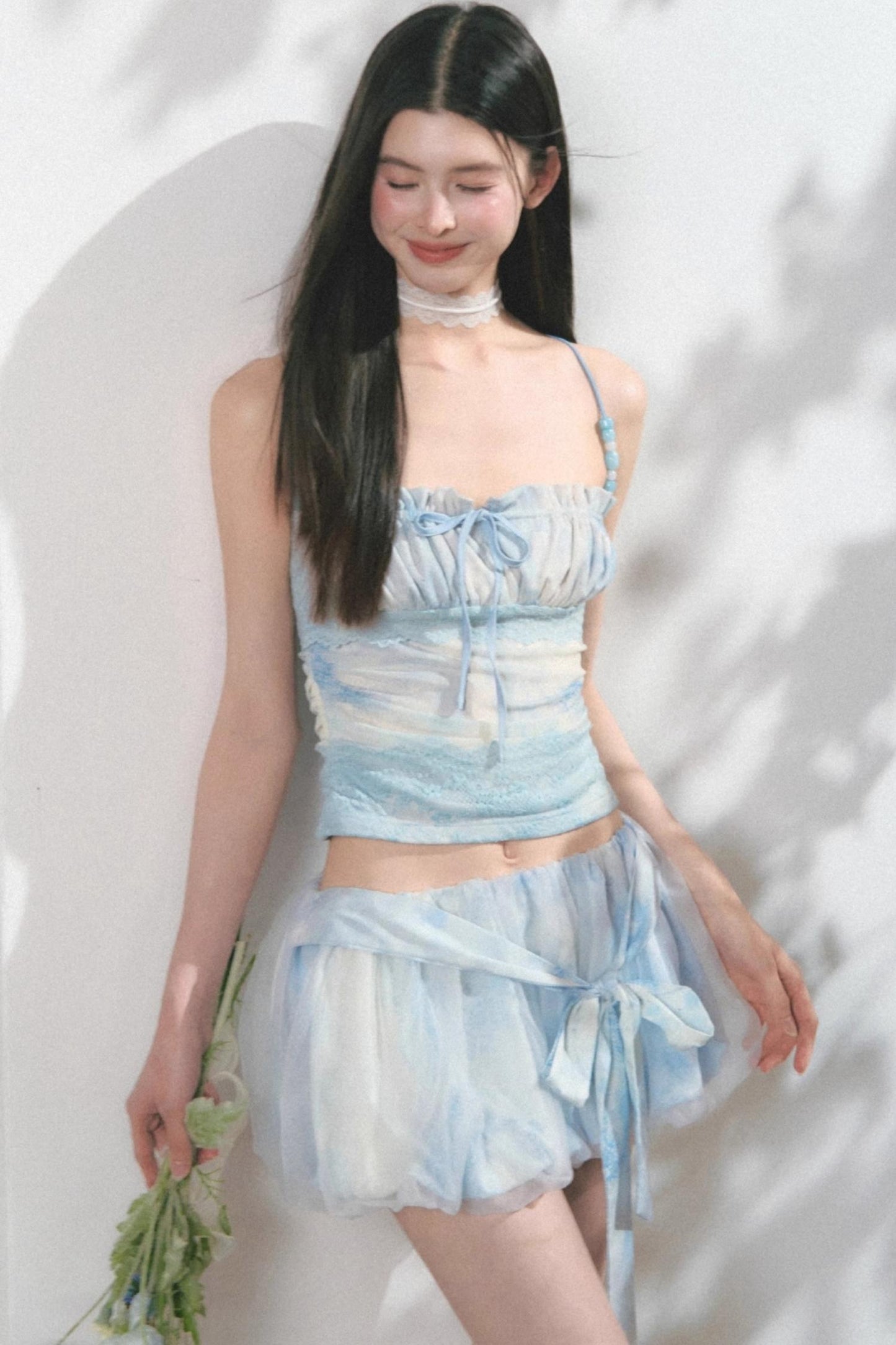 Summer Beaded Lace Waist Top