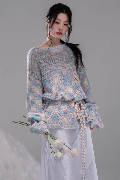 Flowing Gray-Blue Lace Skirt