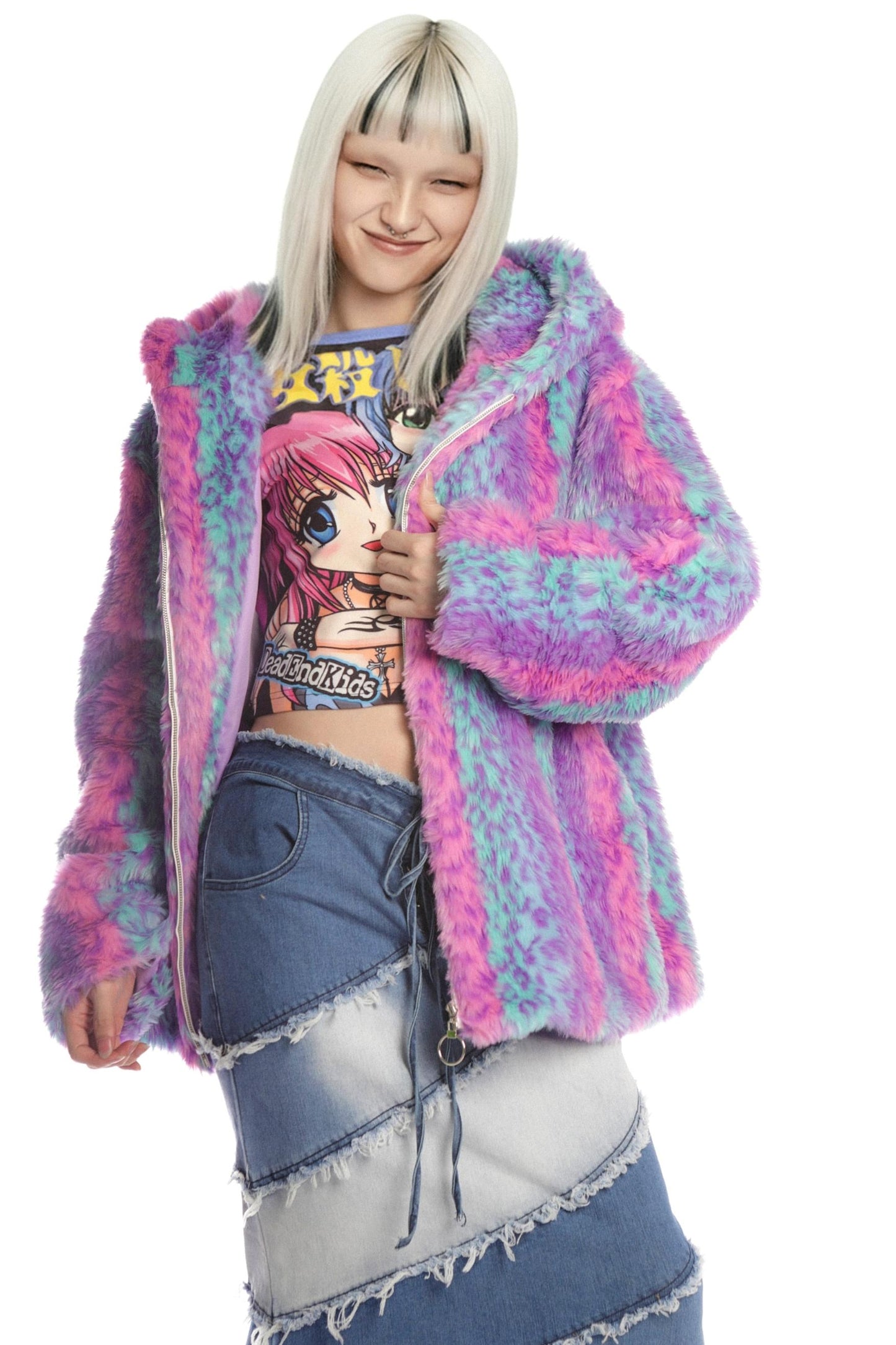 Colorful Leopard Fur Hooded Jacket