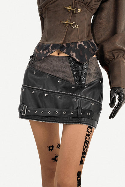 Black Leather A-Line Skirt