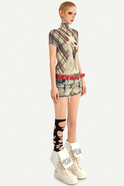 Distressed Low-Waist Denim Shorts