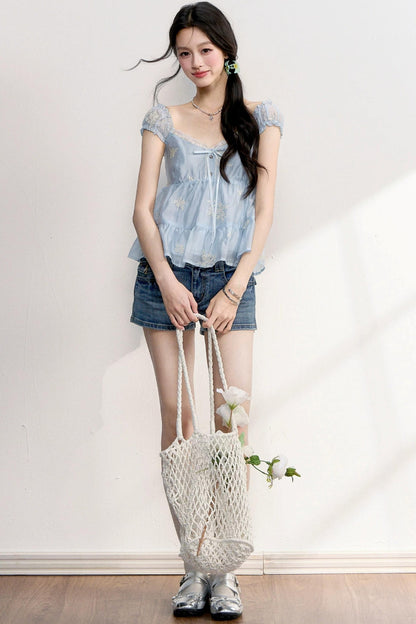 French Lace Puff Sleeve Blouse
