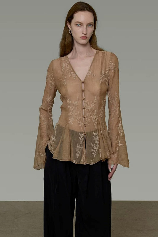 Embroidered Bell Sleeve Blouse