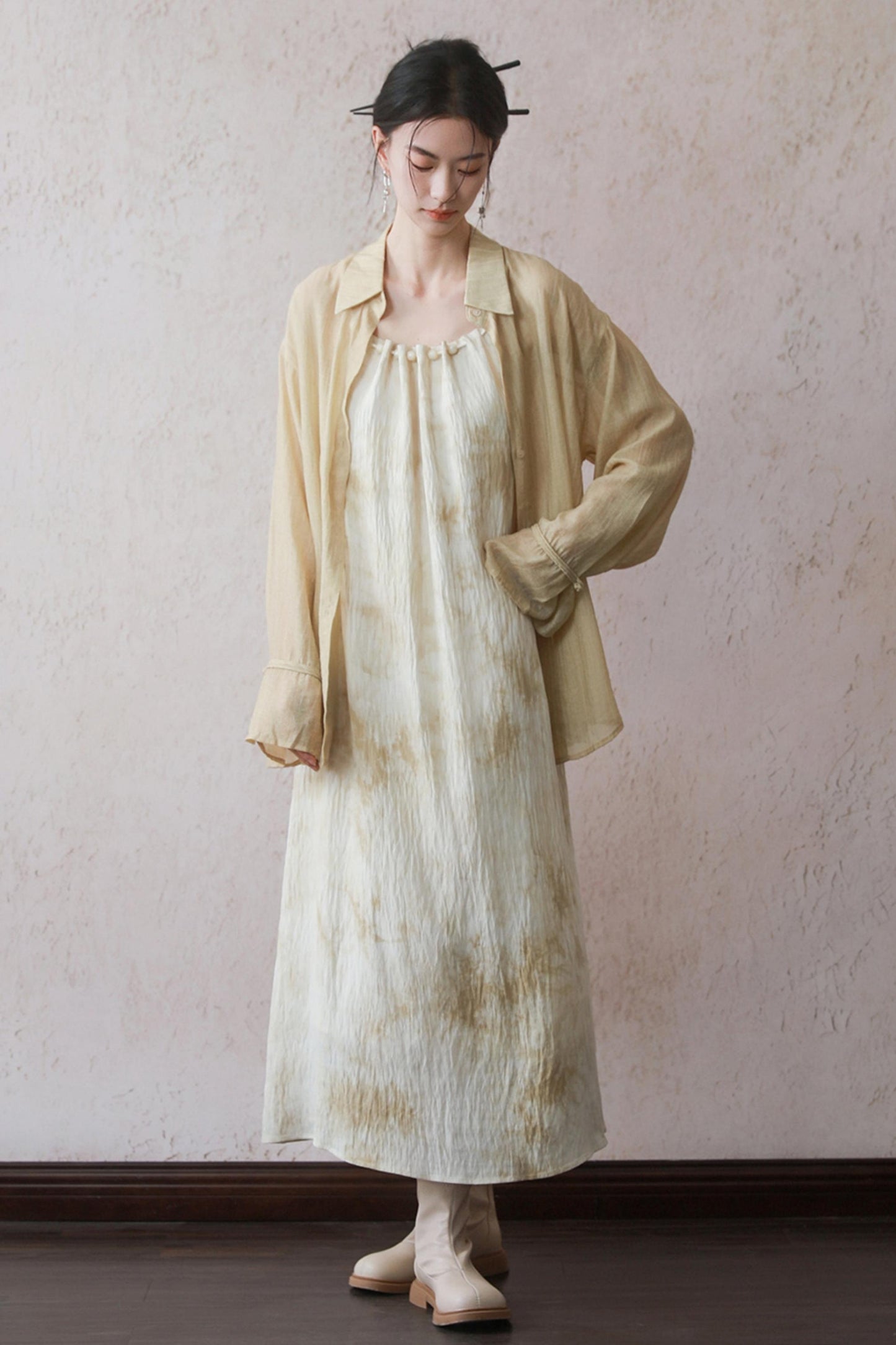 Beige Beaded Camisole Dress