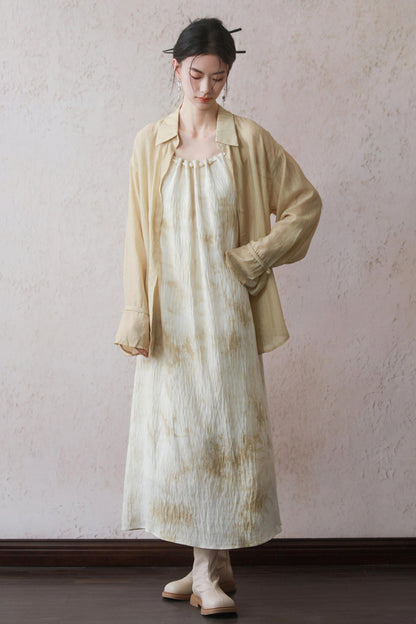 Beige Beaded Camisole Dress