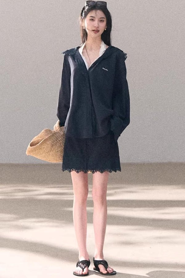 Lyocell Embroidered Lace Shirt Set-Up