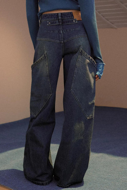 Wide-Leg Diagonal Pocket Jeans