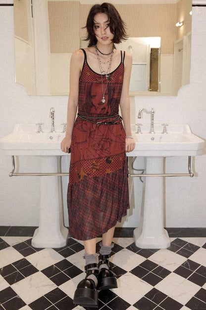 Red Printed Strap Dress