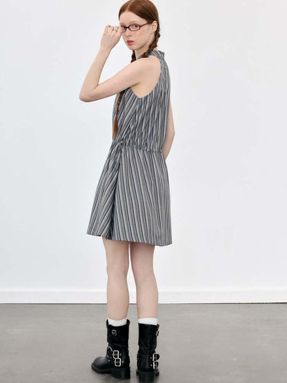 Halter Neck Tie Sleeveless Striped A-Line Dress