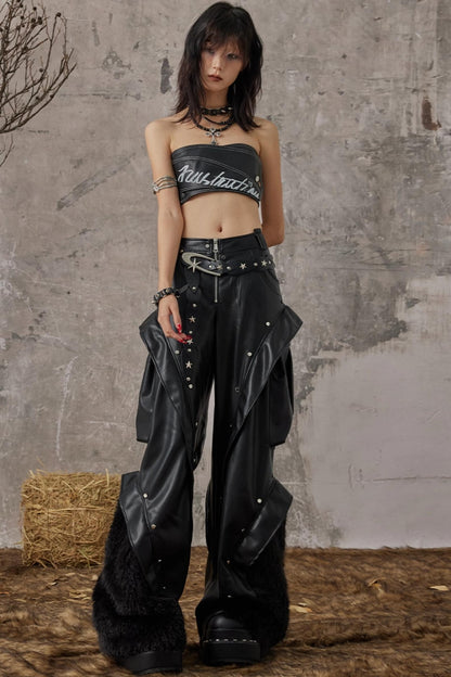 Autumn Punk Wide-Leg Leather Pants