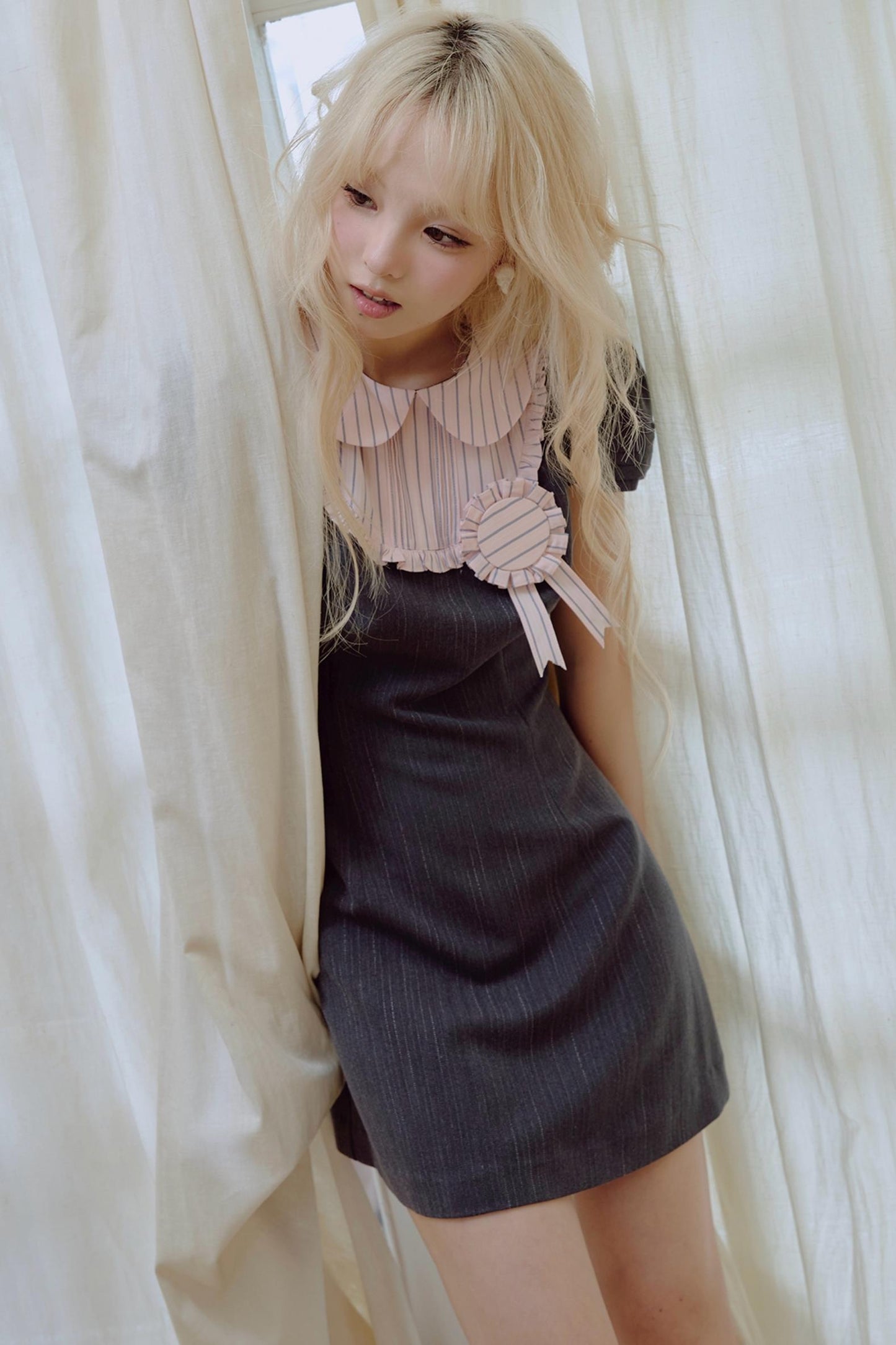 Pink Pleated Lace Suit Dress