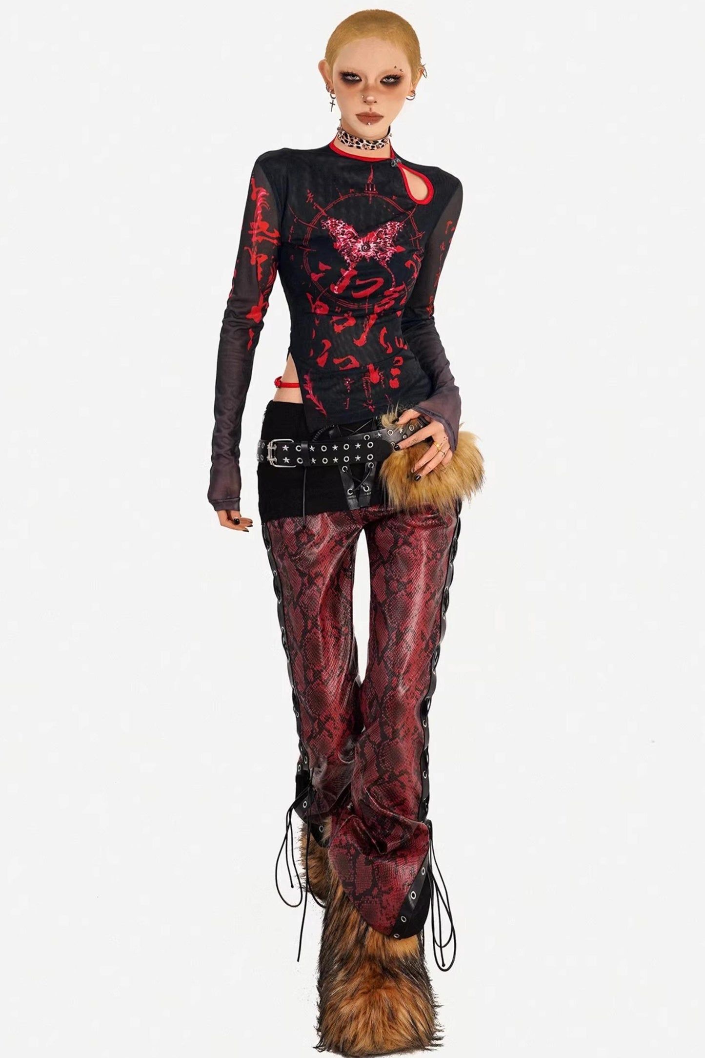 Dark Mesh Printed Top