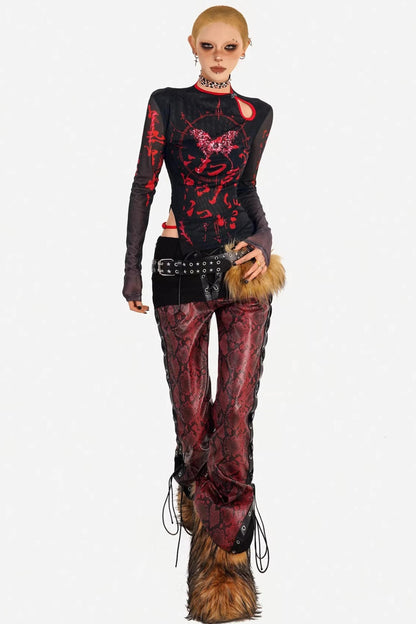 Dark Mesh Printed Top