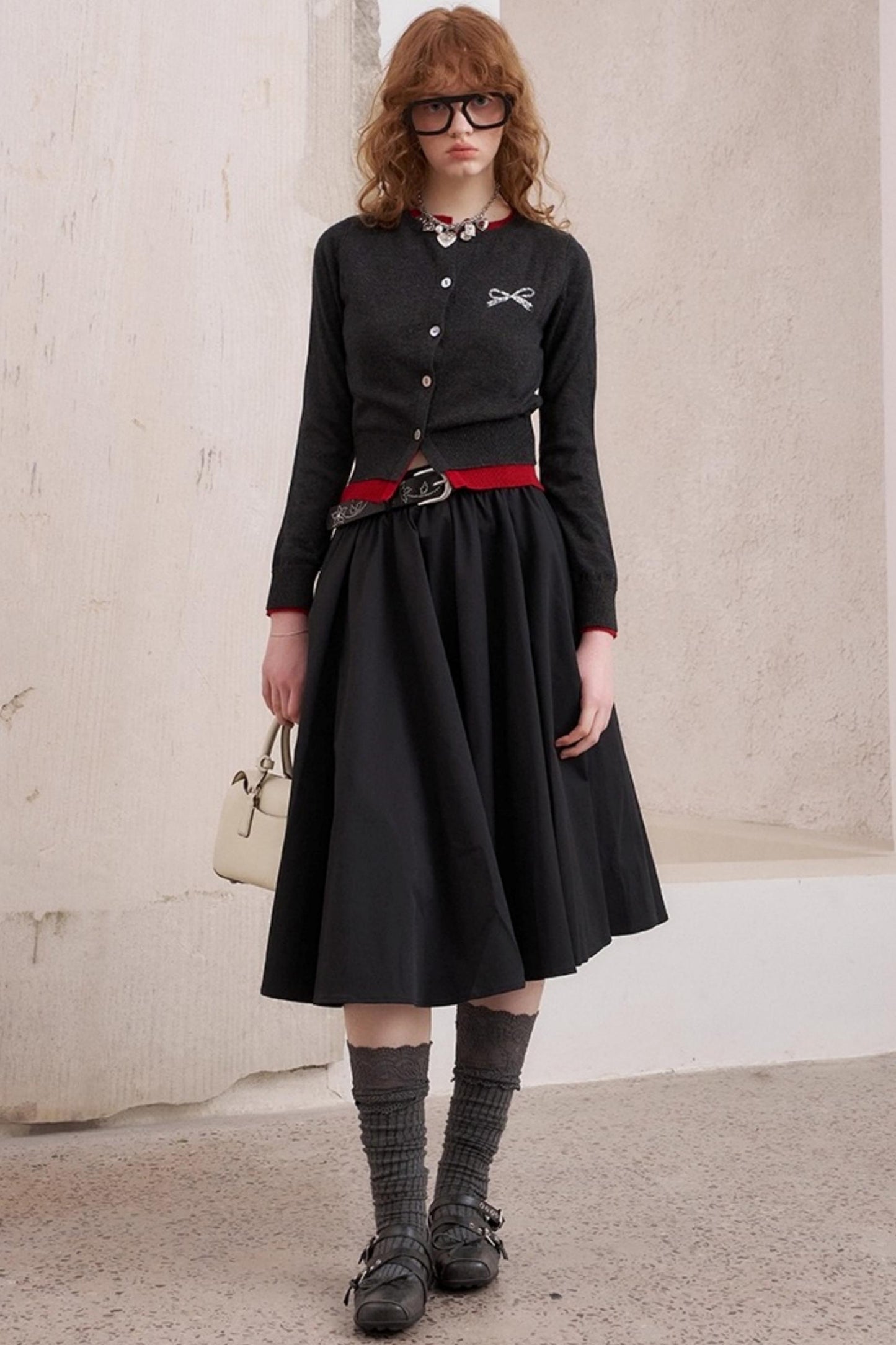 Elegant Pleated Midi Length Skirt