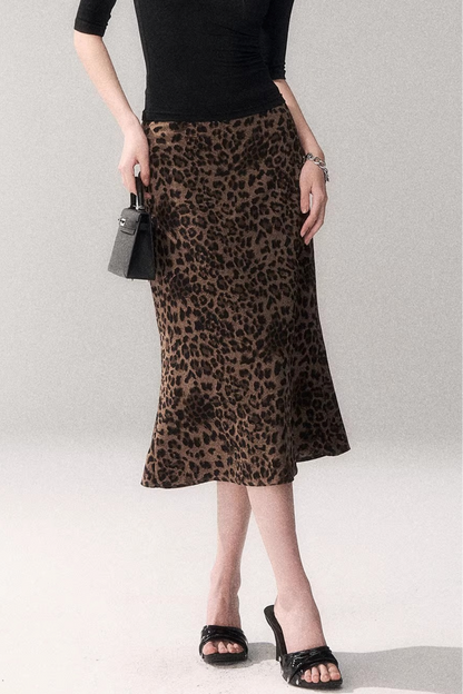 Leopard Print Satin Skirt