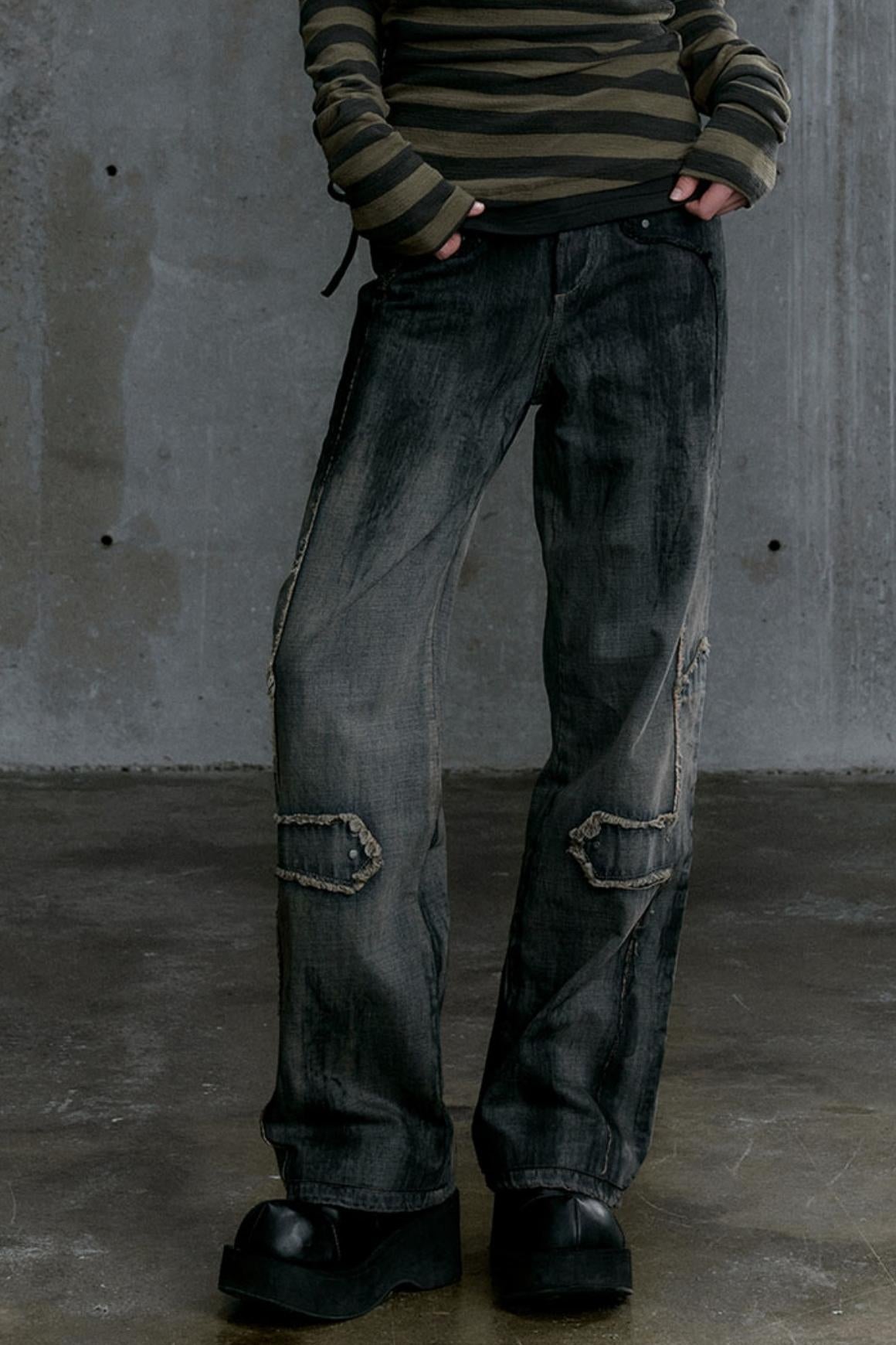 Brushed Retro Straight-Leg Punk Jeans